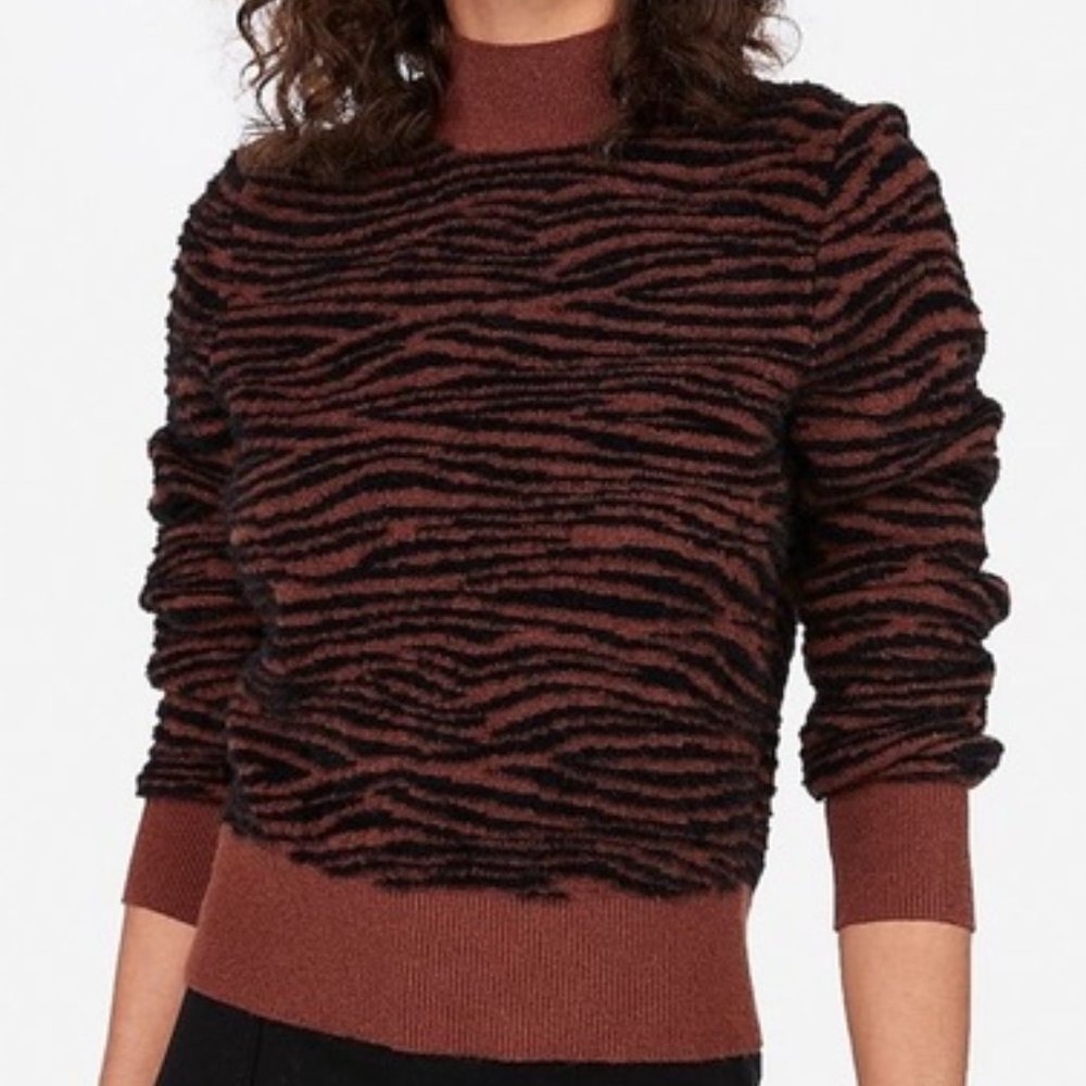 Express x Negin Mirsalehi Animal Tiger Print Cropped Sweater, Black/Brown